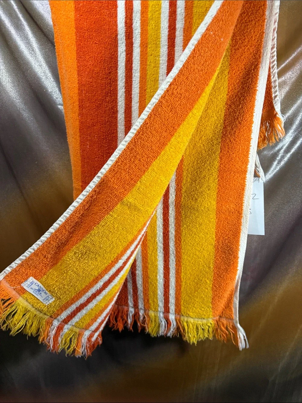 Vintage Cannon Orange Striped Cotton Towel 22 x 38. QQ